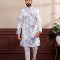 Premium Lavender Digital Printed Art Silk Kurta Pyjama Set for Men