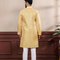Delicate Mustard Yellow Digital Printed Art Silk Kurta Pyjama Set for Men