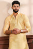 Delicate Mustard Yellow Digital Printed Art Silk Kurta Pyjama Set for Men