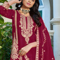 Elegant Maroon Chinon Heavy Embroidered Pakistani Palazzo Suit Set with Designer Dupatta