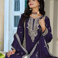 Stylish Purple Chinon Heavy Embroidered Pakistani Palazzo Suit Set with Designer Dupatta