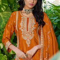 Vibrant Orange Chinon Heavy Embroidered Pakistani Palazzo Suit Set with Designer Dupatta
