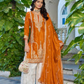 Vibrant Orange Chinon Heavy Embroidered Pakistani Palazzo Suit Set with Designer Dupatta