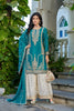 Traditional Teal Blue Chinon Heavy Embroidered Pakistani Palazzo Suit Set with Designer Dupatta for Women