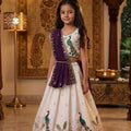 Premium Off White Peacock Embroidered Lehenga Choli for Girls with Purple Dupatta