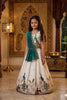 Trendy Off White Peacock Embroidered Lehenga Choli for Girls with Teal Green Dupatta