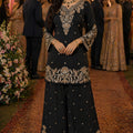 Luxury Black Chinon Embroidered Pakistani Palazzo Suit Set with Designer Dupatta