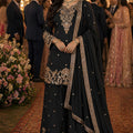 Luxury Black Chinon Embroidered Pakistani Palazzo Suit Set with Designer Dupatta