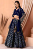 Luxury Royal Blue Faux Georgette Sequins Embroidered Lehenga Choli with Net Dupatta
