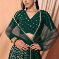Designer Rama Green Faux Georgette Sequins Embroidered Lehenga Choli with Net Dupatta