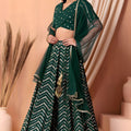 Designer Rama Green Faux Georgette Sequins Embroidered Lehenga Choli with Net Dupatta