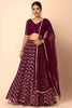 Stylish Wine Faux Georgette Sequins Embroidered Lehenga Choli with Net Dupatta
