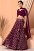 Stylish Wine Faux Georgette Sequins Embroidered Lehenga Choli with Net Dupatta