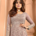 Luxury Mauve Net Embroidered Anarkali Suit with Designer Dupatta for Wedding