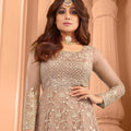 Elegant Beige Net Embroidered Anarkali Suit with Designer Dupatta for Wedding