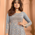 Trendy Sky Blue Net Embroidered Anarkali Suit with Designer Dupatta for Wedding