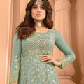 Refreshing Sea Green Net Embroidered Anarkali Suit with Designer Dupatta for Wedding