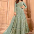 Refreshing Sea Green Net Embroidered Anarkali Suit with Designer Dupatta for Wedding