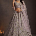 Luxury Dusty Lavender Net Embroidered Bridal Lehenga Choli Heavy Sequin Work Dupatta