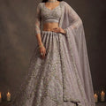 Luxury Dusty Lavender Net Embroidered Bridal Lehenga Choli Heavy Sequin Work Dupatta
