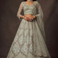 Elegant Sage Green Net Sequin Embroidery Work Bridal Lehenga Choli with Dupatta