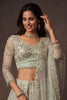 Elegant Sage Green Net Sequin Embroidery Work Bridal Lehenga Choli with Dupatta