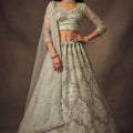 Elegant Sage Green Net Sequin Embroidery Work Bridal Lehenga Choli Dupatta