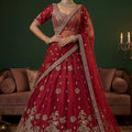 Luxury Red Gadhwal Silk Embroidered Bridal Lehenga Choli with Heavy Net Dupatta