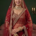 Luxury Red Gadhwal Silk Embroidered Bridal Lehenga Choli with Heavy Net Dupatta