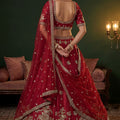 Luxury Red Gadhwal Silk Embroidered Bridal Lehenga Choli with Heavy Net Dupatta