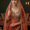 Vibrant Orange Gadhwal Silk Embroidered Bridal Lehenga Choli with Heavy Net Dupatta