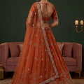 Vibrant Orange Gadhwal Silk Embroidered Bridal Lehenga Choli with Heavy Net Dupatta