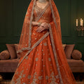 Vibrant Orange Gadhwal Silk Embroidered Bridal Lehenga Choli with Heavy Net Dupatta