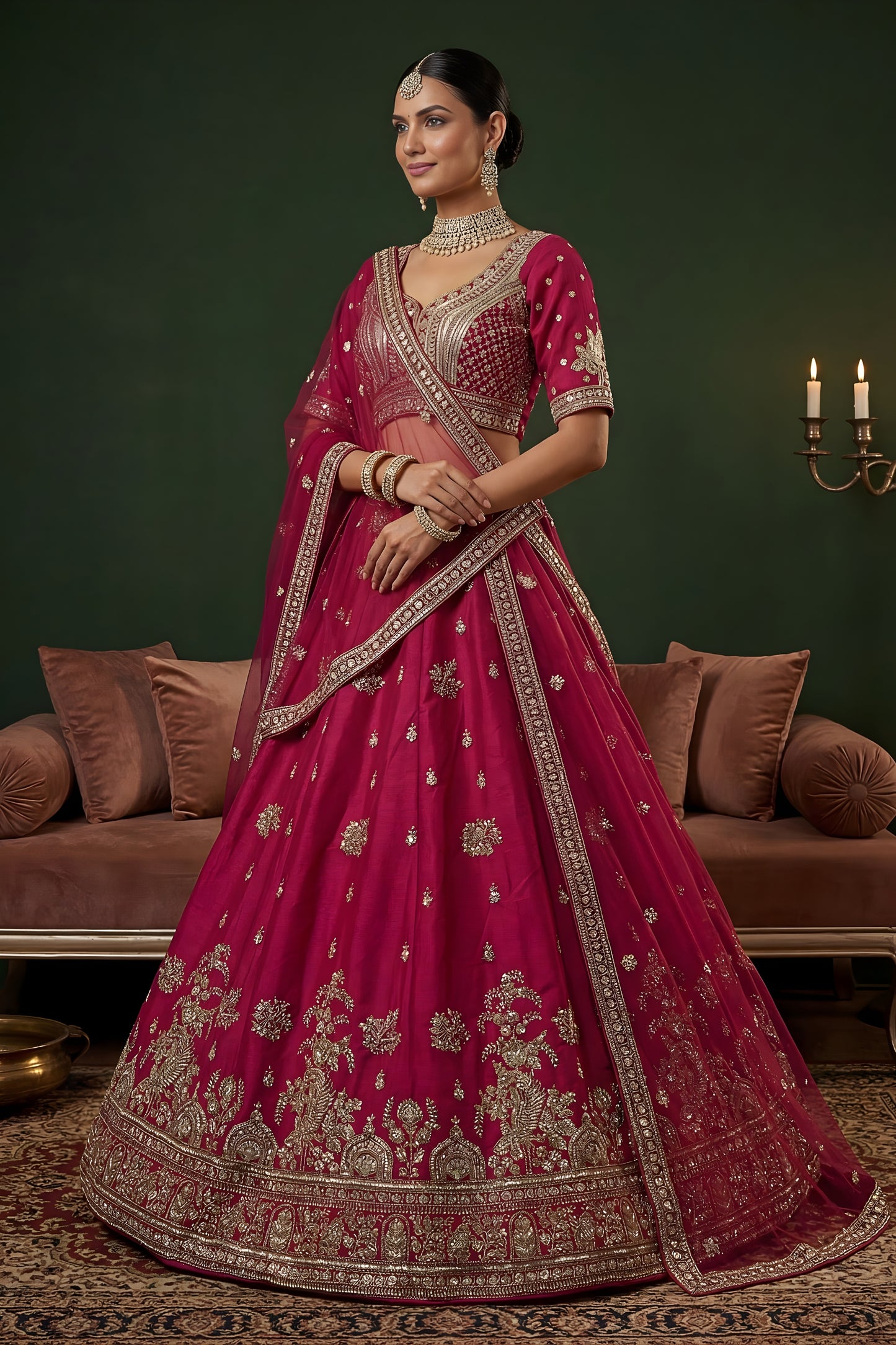 Royal Rani Pink Gadhwal Silk Embroidered Bridal Lehenga Choli with Heavy Net Dupatta
