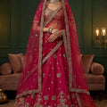 Royal Rani Pink Gadhwal Silk Embroidered Bridal Lehenga Choli with Heavy Net Dupatta