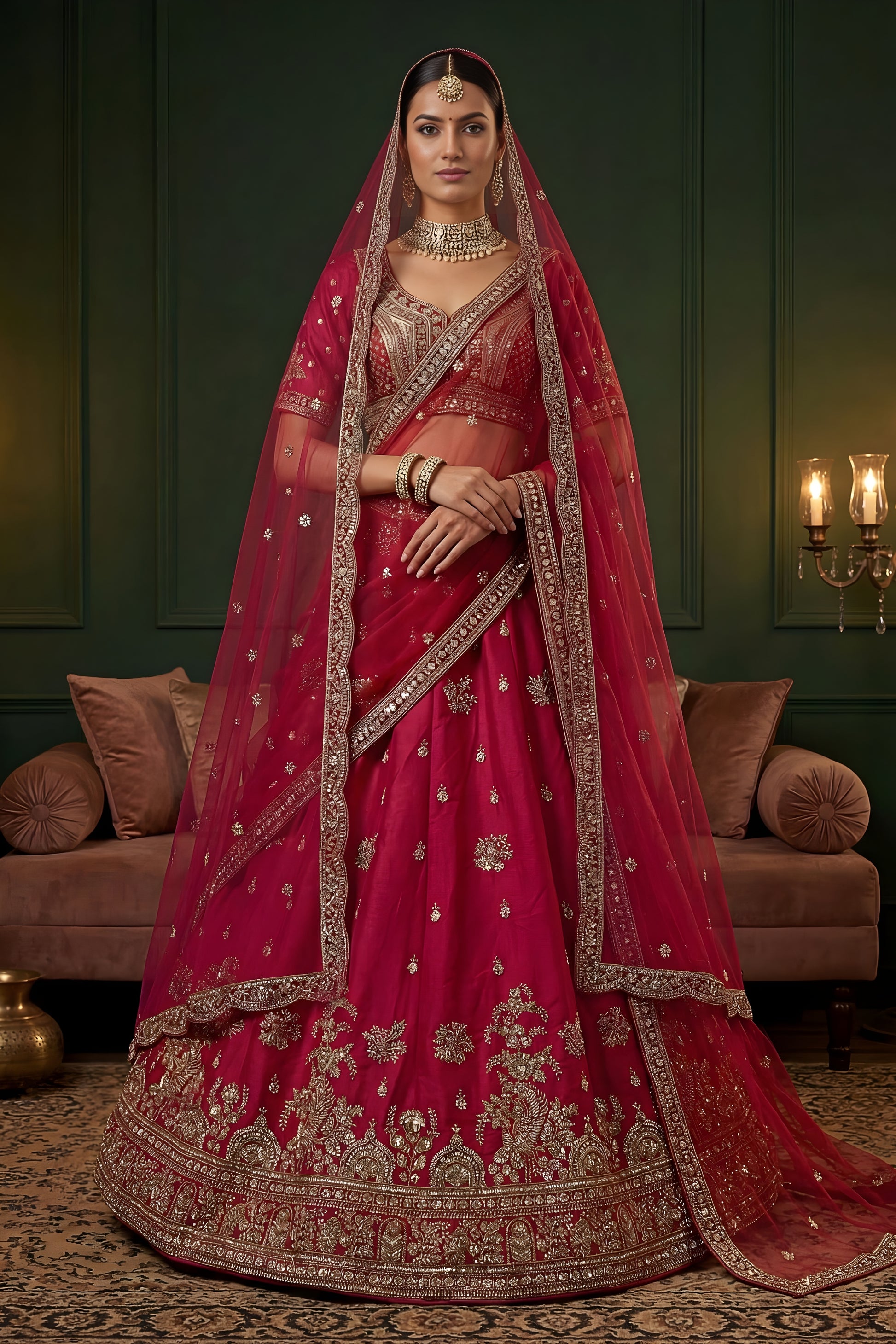 Royal Rani Pink Gadhwal Silk Embroidered Bridal Lehenga Choli with Heavy Net Dupatta