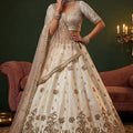 Elegant Off White Gadhwal Silk Embroidered Bridal Lehenga Choli with Heavy Net Dupatta