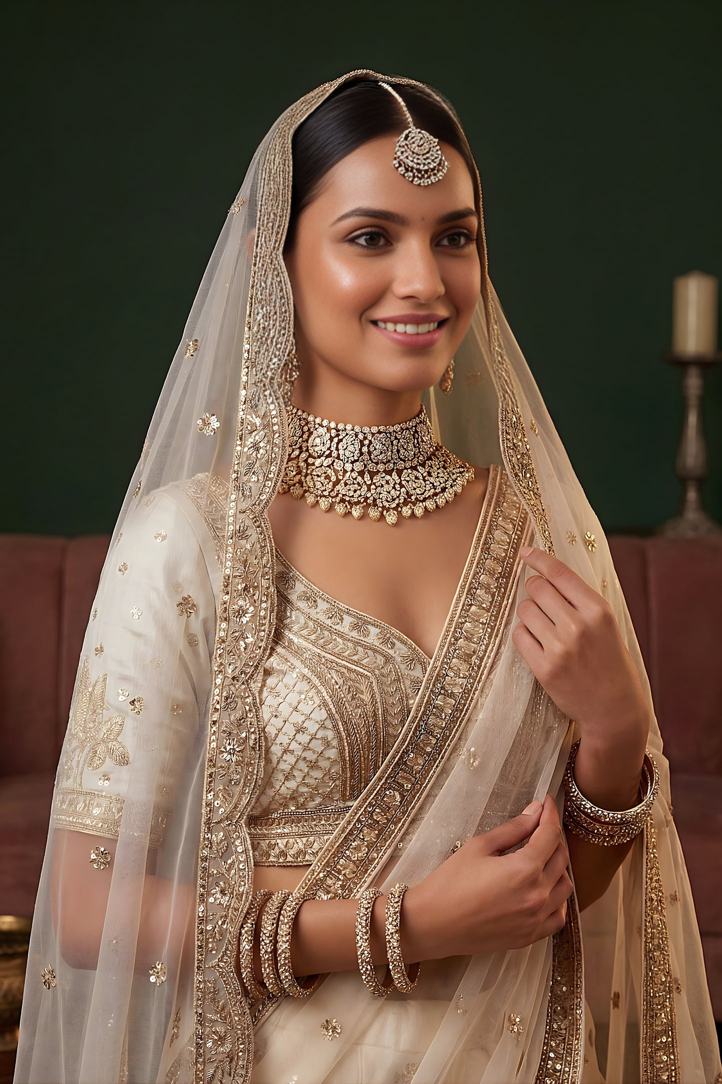 Elegant Off White Gadhwal Silk Embroidered Bridal Lehenga Choli with Heavy Net Dupatta