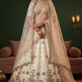 Elegant Off White Gadhwal Silk Embroidered Bridal Lehenga Choli with Heavy Net Dupatta