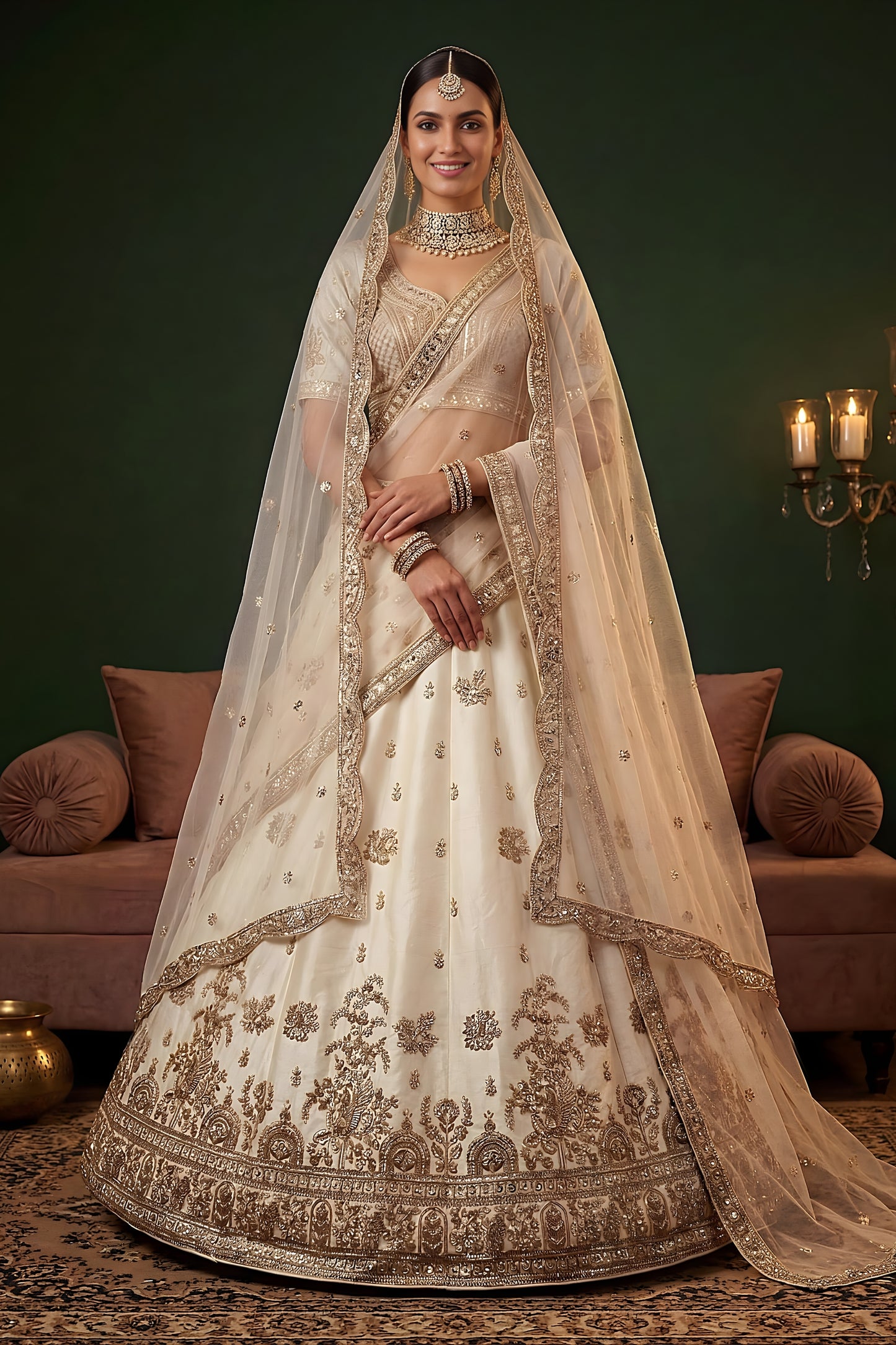 Elegant Off White Gadhwal Silk Embroidered Bridal Lehenga Choli with Heavy Net Dupatta
