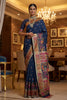 Royal Navy Blue Paithani Silk Saree Traditional Multicolor Zari Woven Border