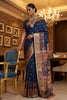 Royal Navy Blue Paithani Silk Saree Traditional Multicolor Zari Woven Border