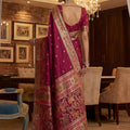 Elegant Wine Pink Paithani Silk Saree with Rich Traditional Zari Woven Border