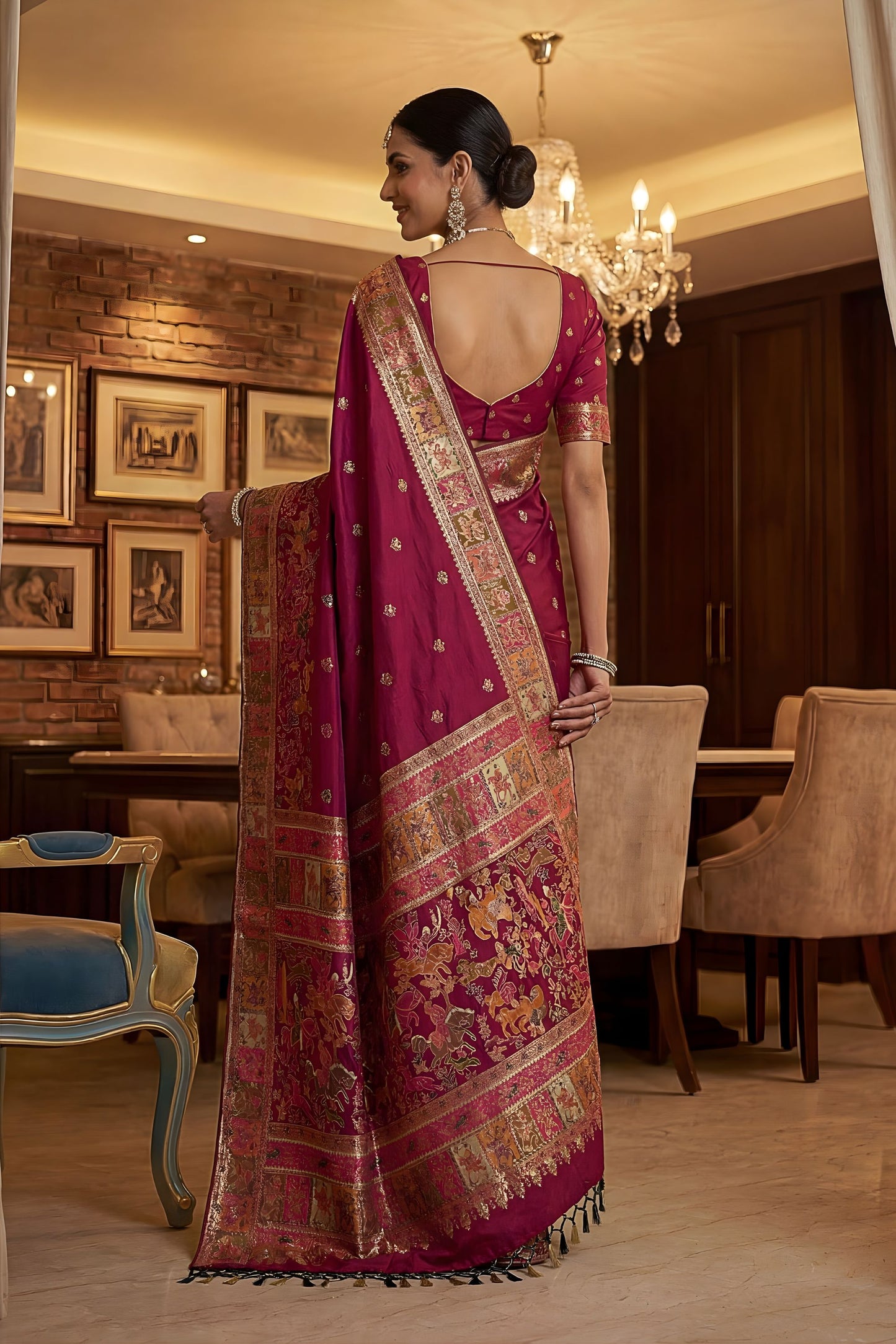 Elegant Wine Pink Paithani Silk Saree with Rich Traditional Zari Woven Border