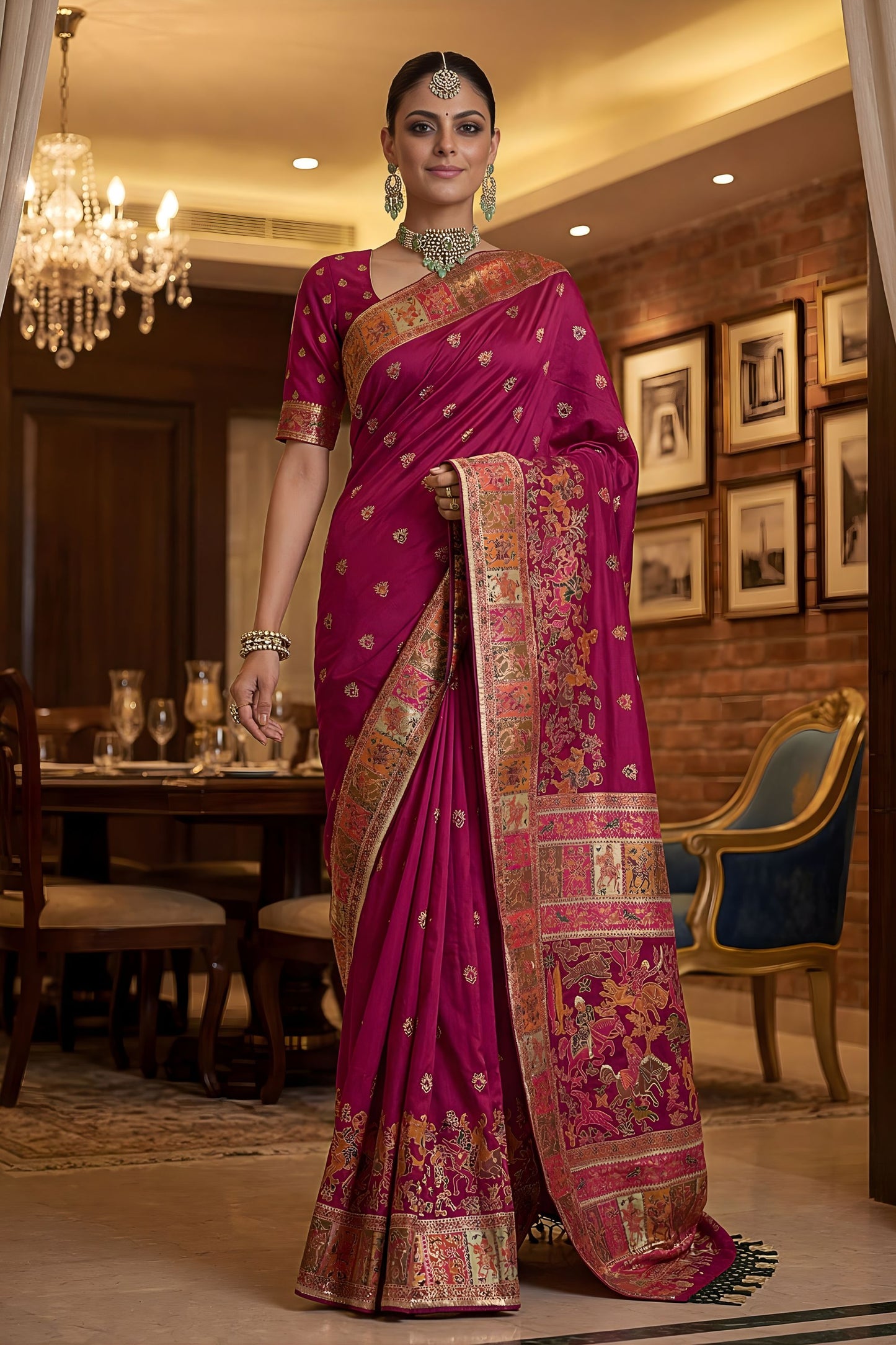 Elegant Wine Pink Paithani Silk Saree with Rich Traditional Zari Woven Border