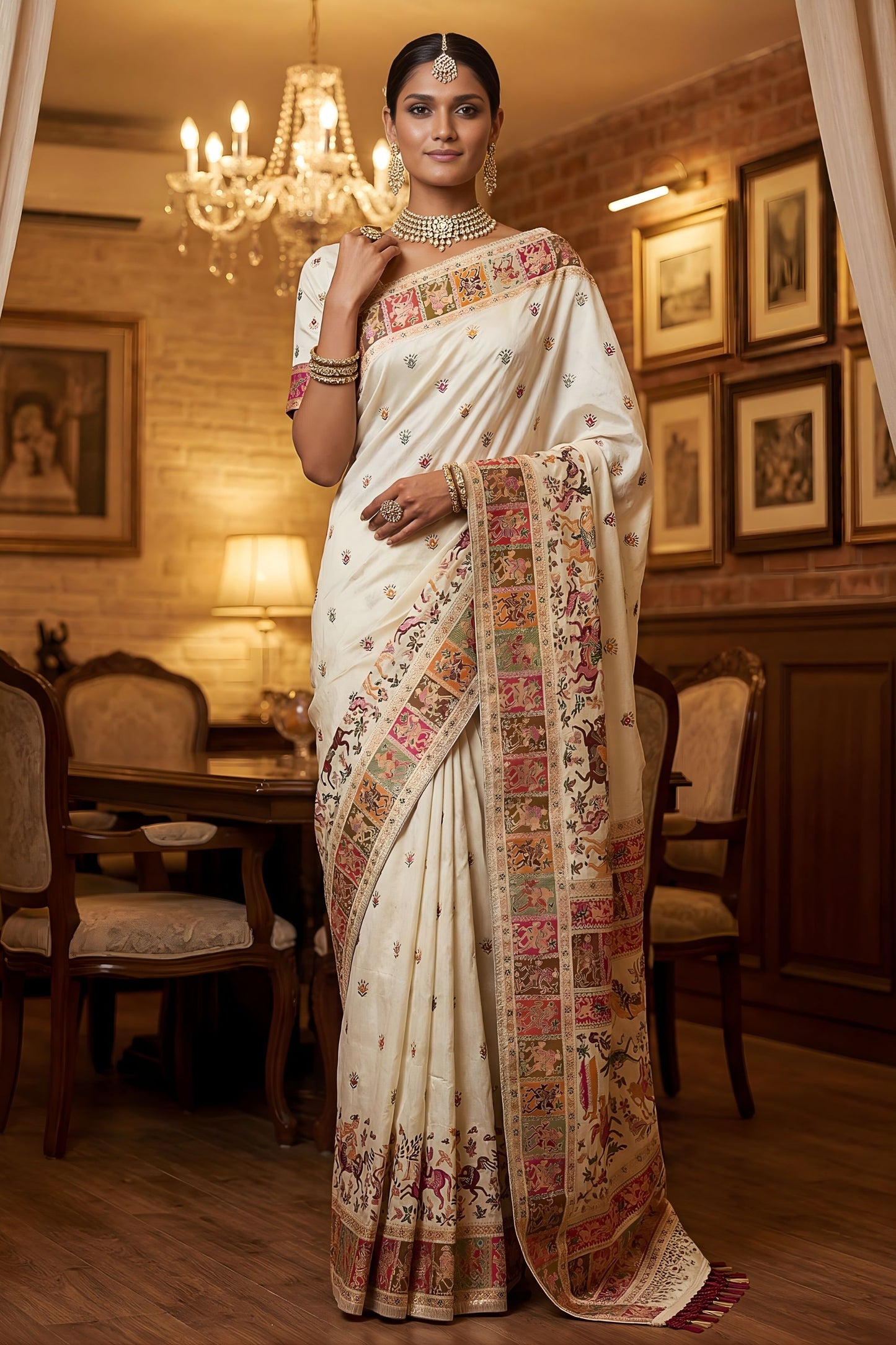  Off White Traditional Woven Silk Saree Rich Paithani Border