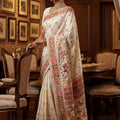 Off White Traditional Woven Silk Saree Rich Paithani Border