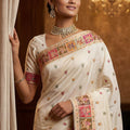 Off White Traditional Woven Silk Saree Rich Paithani Border
