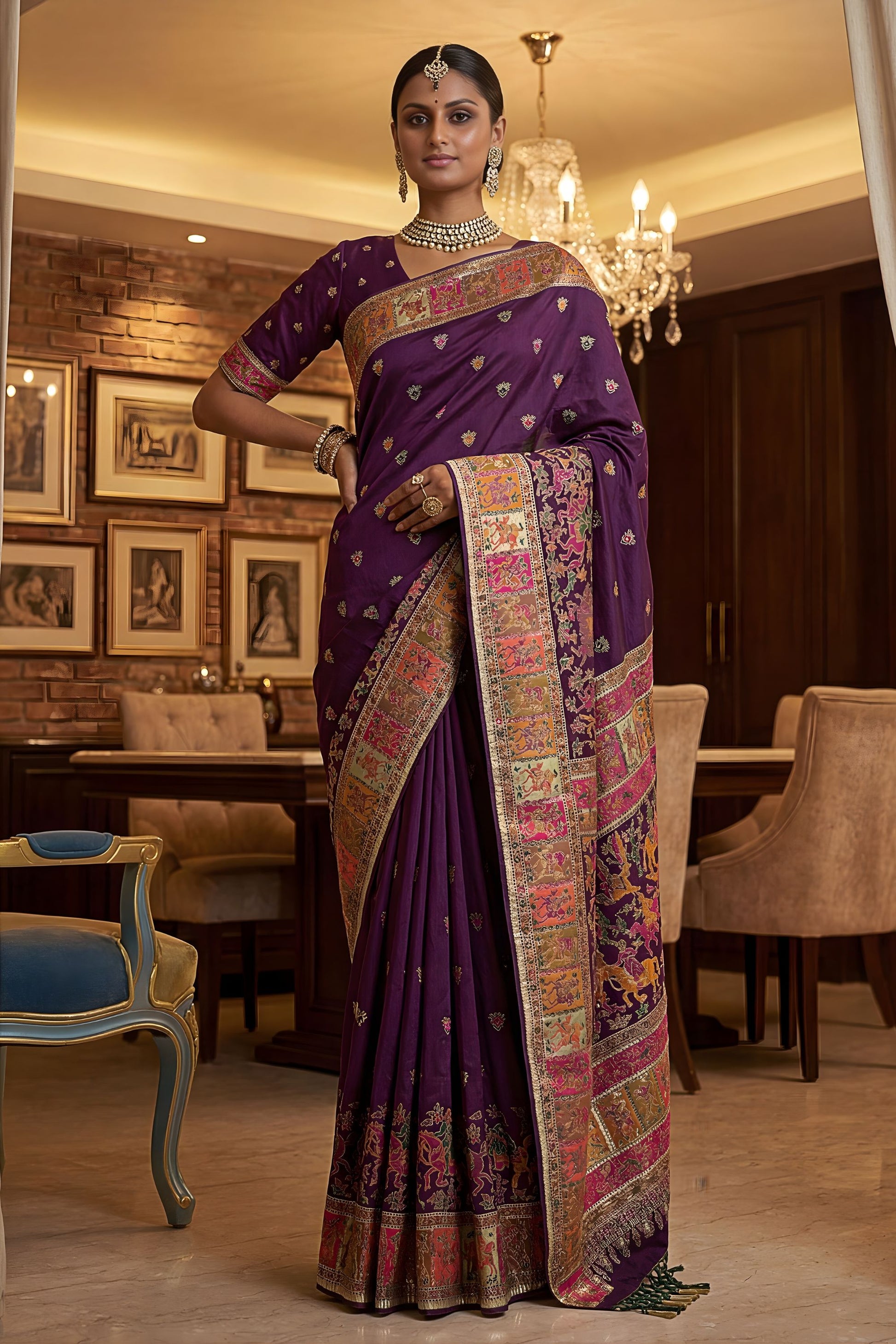 Royal Purple Traditional Woven Silk Saree with Rich Paithani Border