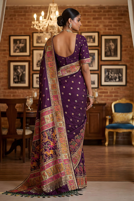 Royal Purple Traditional Woven Silk Saree  Rich Paithani Border